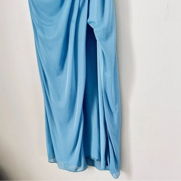 Azazie One-Shoulder Gathered Light Blue Evening Gown SZ 8 - Picture 4 of 15
